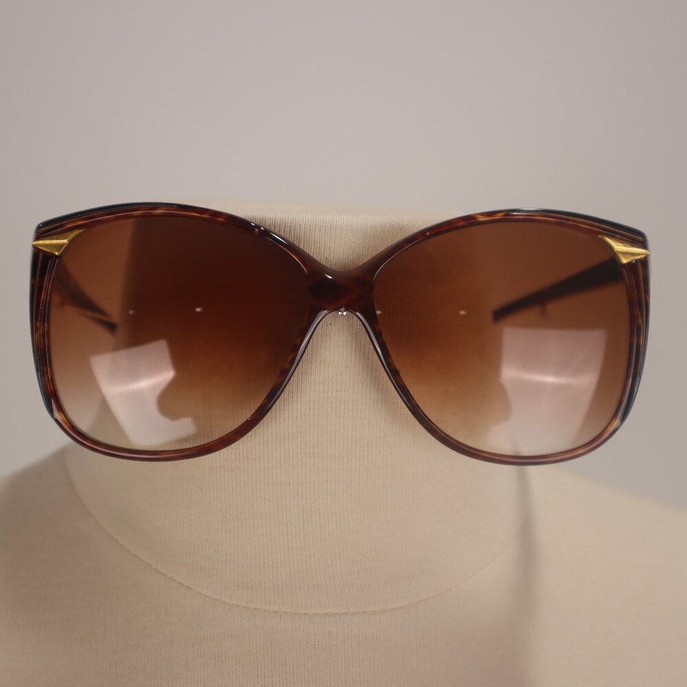 Vintage 1970's Charles Jourdan France Tortoise Gold Trim Oversize Sunglasses EUC